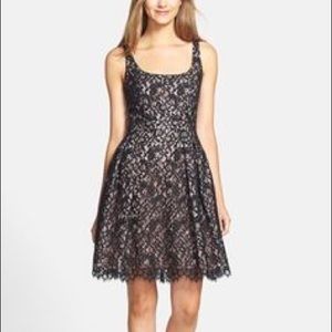 Shoshanna pink and black lace party dress
